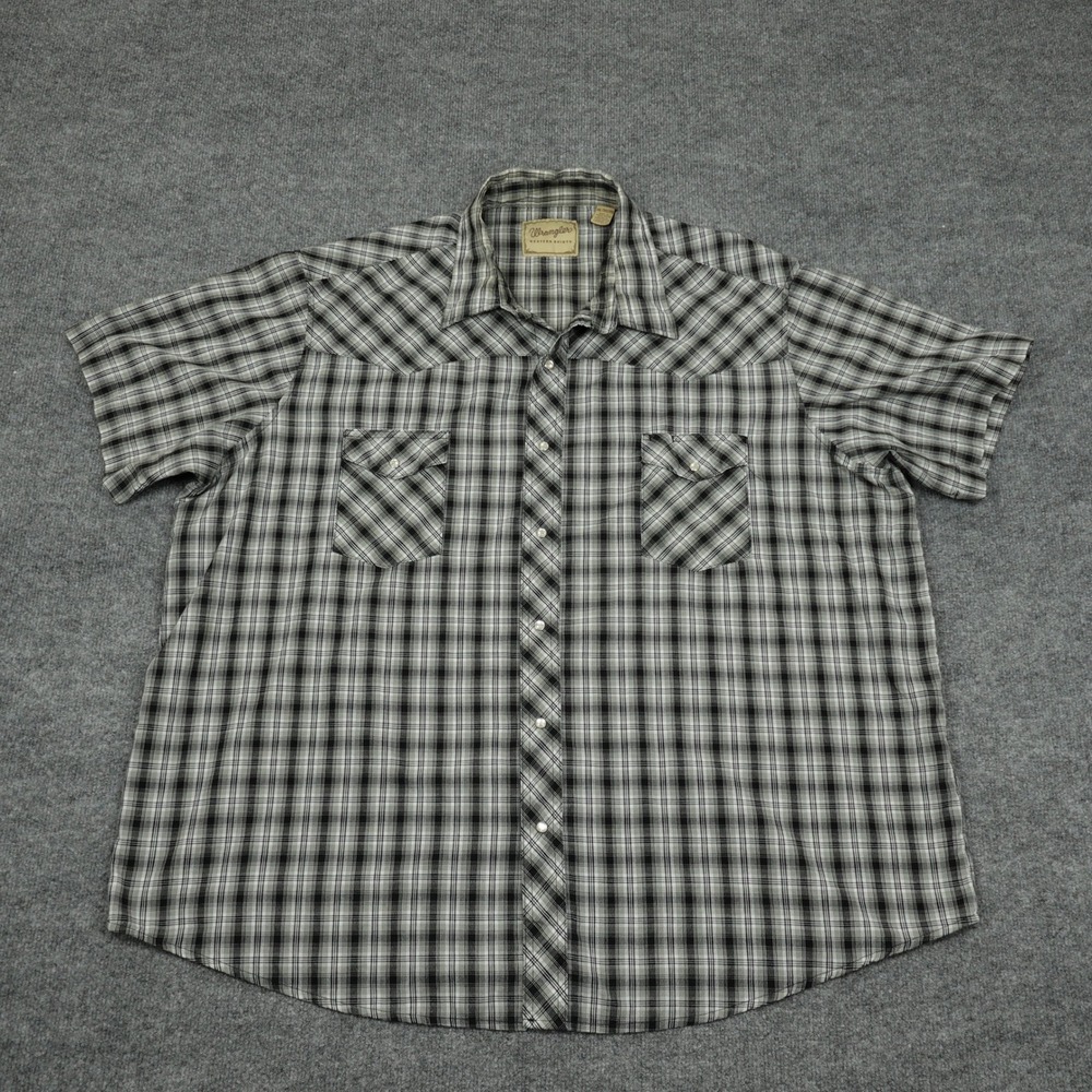 Wrangler Shirt Men 3XL Black White Plaid Pearl Snap Western Short Sleeve Cowboy